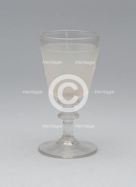 Westward Ho!/Pioneer pattern cordial glass, c. 1876. Creator: Gillinder & Sons.