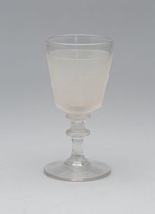 Westward Ho!/Pioneer pattern cordial glass, c. 1876. Creator: Gillinder & Sons
