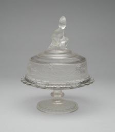 Westward Ho!/Pioneer pattern covered butter dish, c. 1876. Creator: Gillinder & Sons
