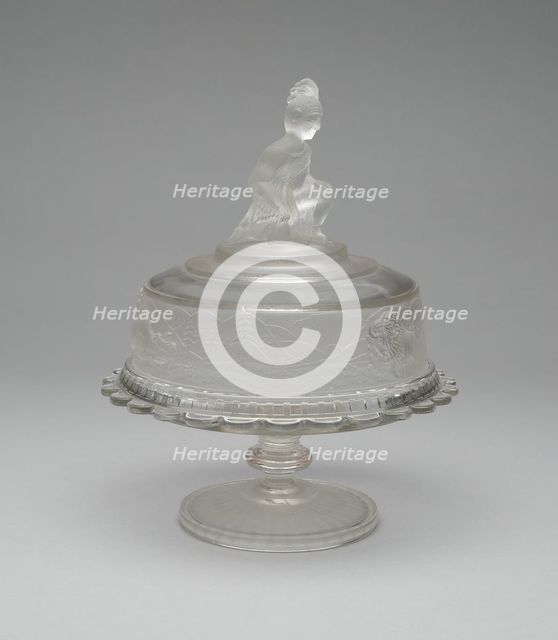 Westward Ho!/Pioneer pattern covered butter dish, c. 1876. Creator: Gillinder & Sons.