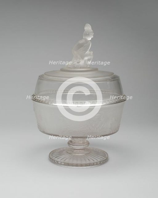 Westward Ho!/Pioneer pattern covered footed compote, c. 1876. Creator: Gillinder & Sons.