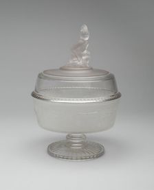Westward Ho!/Pioneer pattern covered footed compote, c. 1876. Creator: Gillinder & Sons