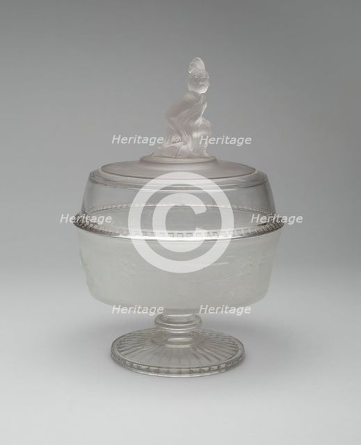 Westward Ho!/Pioneer pattern covered footed compote, c. 1876. Creator: Gillinder & Sons.