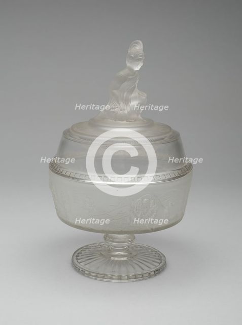 Westward Ho!/Pioneer pattern covered footed compote, c. 1876. Creator: Gillinder & Sons.