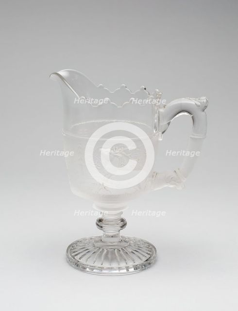Westward Ho!/Pioneer pattern cream pitcher, c. 1876. Creator: Gillinder & Sons.