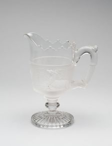 Westward Ho!/Pioneer pattern cream pitcher, c. 1876. Creator: Gillinder & Sons