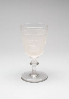 Westward Ho!/Pioneer pattern goblet (third of a set of four), c. 1876. Creator: Gillinder & Sons