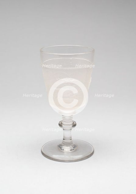 Westward Ho!/Pioneer pattern goblet (third of a set of four), c. 1876. Creator: Gillinder & Sons.