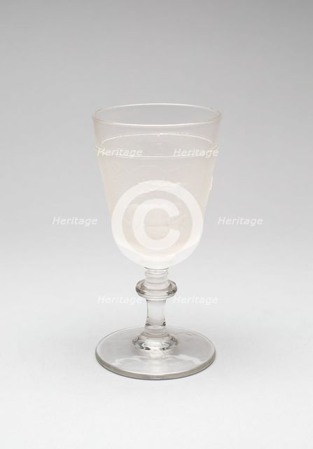 Westward Ho!/Pioneer pattern goblet (fourth of a set of four), c. 1876. Creator: Gillinder & Sons.