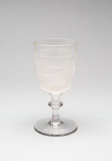 Westward Ho!/Pioneer pattern goblet (one of a set of four), c. 1876. Creator: Gillinder & Sons