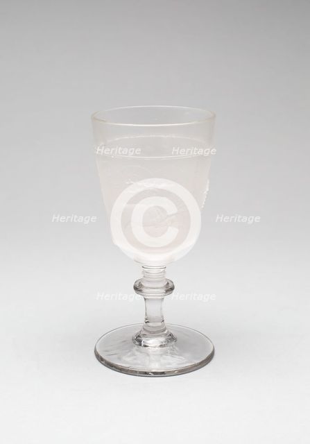 Westward Ho!/Pioneer pattern goblet (one of a set of four), c. 1876. Creator: Gillinder & Sons.