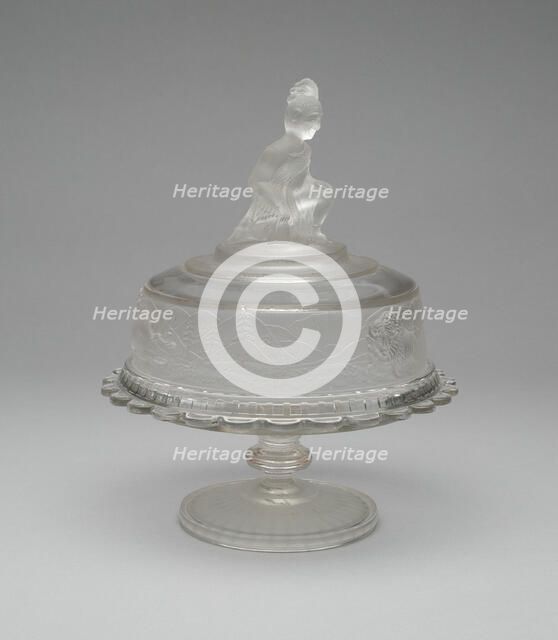 Westward Ho!/Pioneer pattern covered butter dish, c. 1876. Creator: Gillinder & Sons.