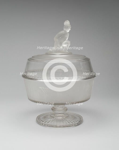 Westward Ho!/Pioneer pattern covered footed compote, c. 1876. Creator: Gillinder & Sons.