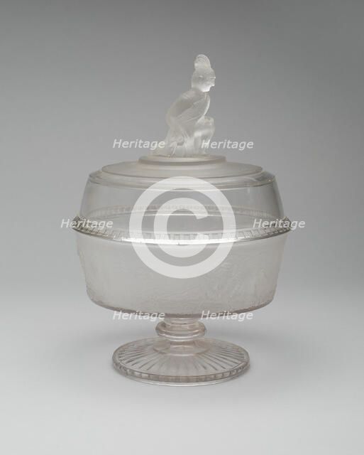 Westward Ho!/Pioneer pattern covered footed compote, c. 1876. Creator: Gillinder & Sons.
