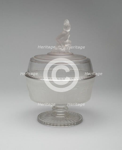 Westward Ho!/Pioneer pattern covered footed compote, c. 1876. Creator: Gillinder & Sons.