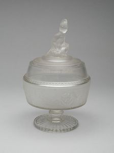 Westward Ho!/Pioneer pattern covered footed compote, c. 1876. Creator: Gillinder & Sons