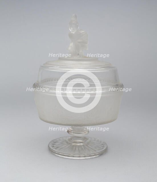 Westward Ho!/Pioneer pattern covered footed compote, c. 1876. Creator: Gillinder & Sons.