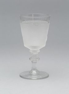 Westward Ho!/Pioneer pattern cordial glass, 1881. Creator: Gillinder & Sons
