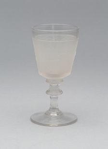 Westward Ho!/Pioneer pattern cordial glass, c. 1876. Creator: Gillinder & Sons