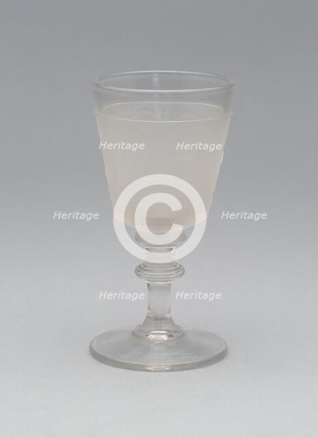 Westward Ho!/Pioneer pattern cordial glass, c. 1876. Creator: Gillinder & Sons.