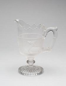 Westward Ho!/Pioneer pattern cream pitcher, c. 1876. Creator: Gillinder & Sons