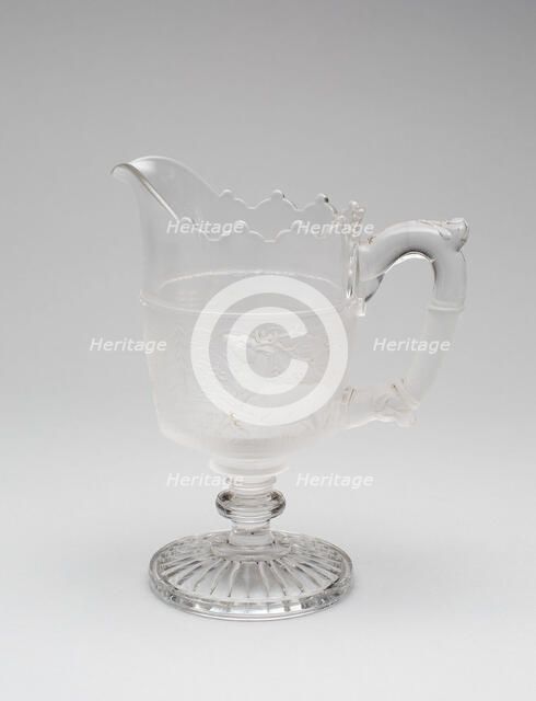 Westward Ho!/Pioneer pattern cream pitcher, c. 1876. Creator: Gillinder & Sons.