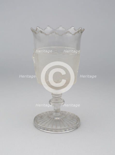 Westward Ho!/Pioneer pattern goblet on pedestal, c. 1876. Creator: Gillinder & Sons.