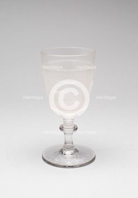 Westward Ho!/Pioneer pattern goblet (one of a set of four), c. 1876. Creator: Gillinder & Sons.
