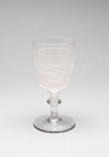 Westward Ho!/Pioneer pattern goblet (one of a set of four), c. 1876. Creator: Gillinder & Sons