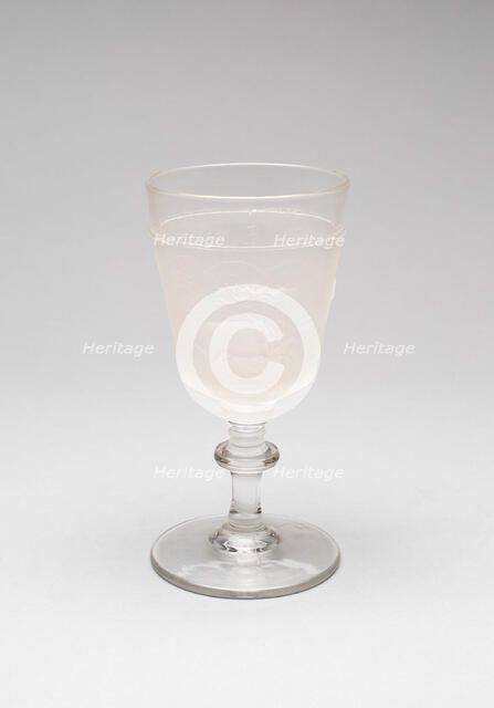 Westward Ho!/Pioneer pattern goblet (fourth of a set of four), c. 1876. Creator: Gillinder & Sons.