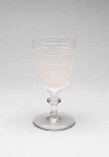 Westward Ho!/Pioneer pattern goblet (third of a set of four), c. 1876. Creator: Gillinder & Sons