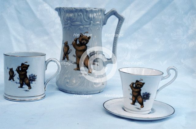 WH Grindley and Co porcelain with teddy bear motifs, 1910-30. Creator: Unknown.