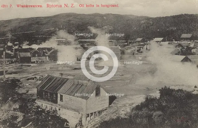 Whakarewarewa, Rotorua, New Zealand, oil baths in foreground,  1904-1915. Creator: Muir & Moodie.