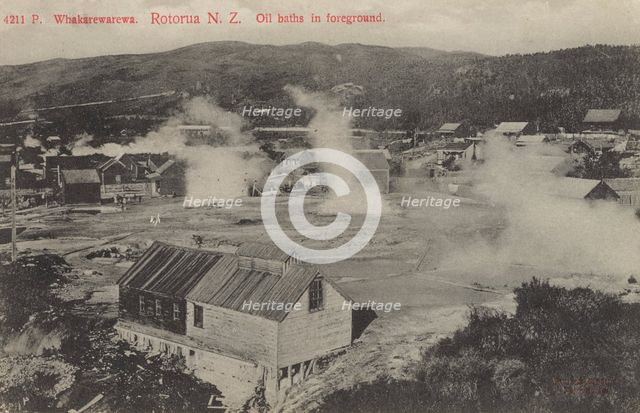 Whakarewarewa, Rotorua, New Zealand, oil baths in foreground,  1904-1915. Creator: Muir & Moodie.