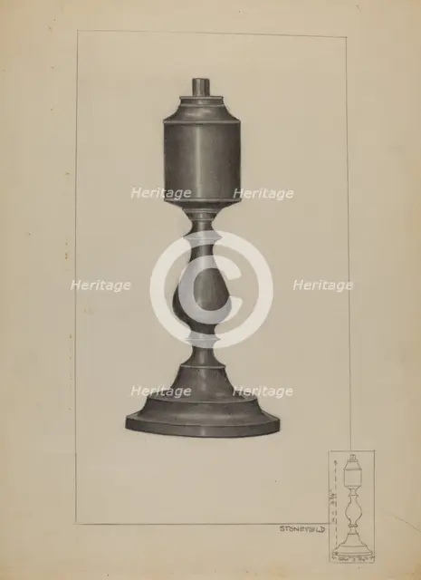 Whale Oil Lamp, 1935/1942. Creator: Joseph Stonefield.