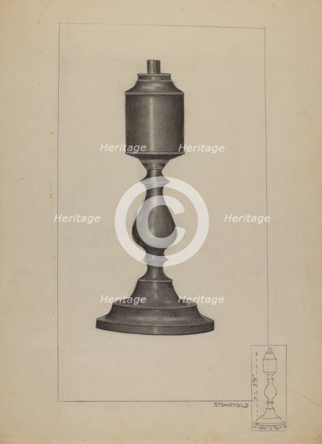 Whale Oil Lamp, 1935/1942. Creator: Joseph Stonefield.