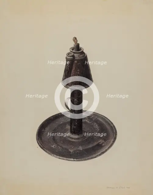 Whale Oil Lamp, 1938. Creator: Herman O. Stroh.