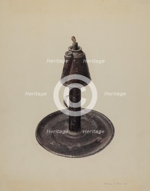 Whale Oil Lamp, 1938. Creator: Herman O. Stroh.