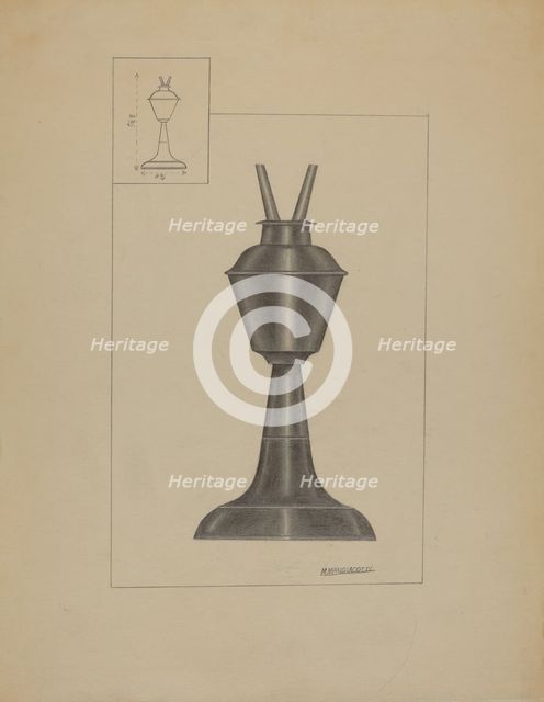 Whale Oil Lamp, c. 1936. Creator: Matthew Mangiacotti.