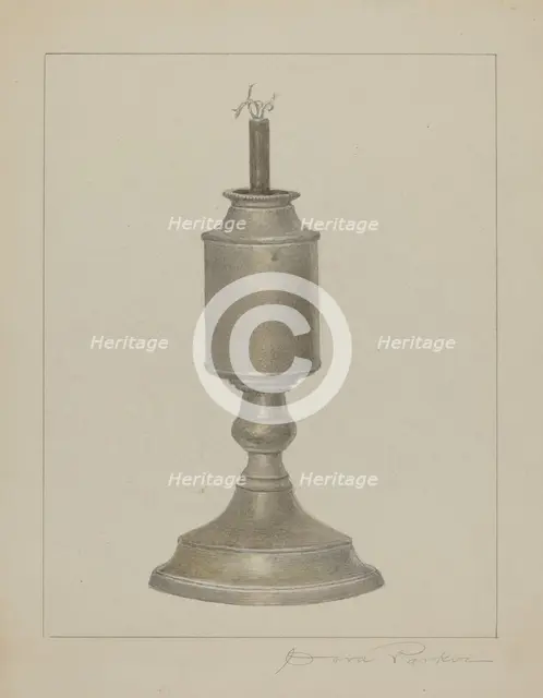Whale Oil Lamp, c. 1938. Creator: Cora Parker.