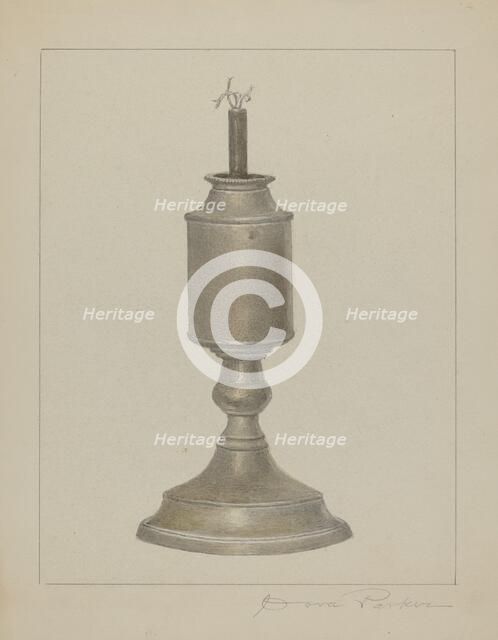 Whale Oil Lamp, c. 1938. Creator: Cora Parker.