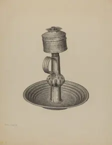 Whale Oil Peg Lamp and Stand, c. 1940. Creator: Neva Coffey