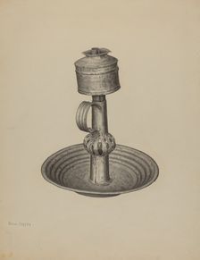 Whale Oil Peg Lamp and Stand, c. 1940. Creator: Neva Coffey