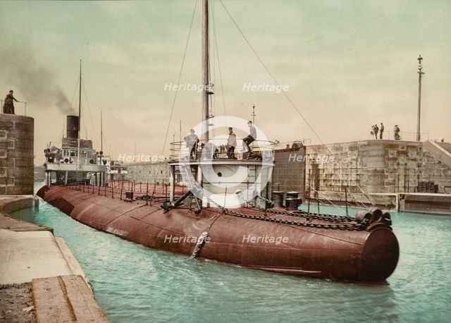 "Whaleback" leaving Poe Lock, Sault Ste. Marie, Michigan, c1899. Creator: Unknown.