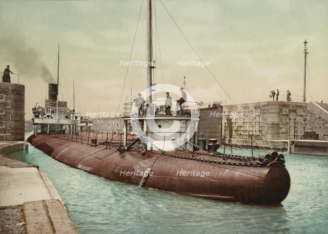 "Whaleback" leaving Poe Lock, Sault Ste. Marie, Michigan, c1899. Creator: Unknown.