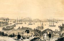 Whampoa near Canton, the anchorage for European shipping 1847. Artist: JW Giles