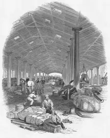 Wharf Shed of the Trafalgar Dock Liverpool, England, 1847. Artist: Mason Jackson