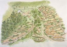 Wharram Percy medieval village, North Yorkshire, 13th century (c2000s). Artist: Stephen Conlin