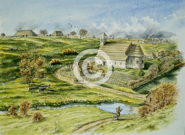 Wharram Percy Medieval Village, late 12th century, (c1990-2010). Artist: Peter Dunn.