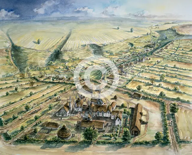 Wharram Percy Medieval Village, late 12th century, (c1990-2010). Artist: Peter Dunn.